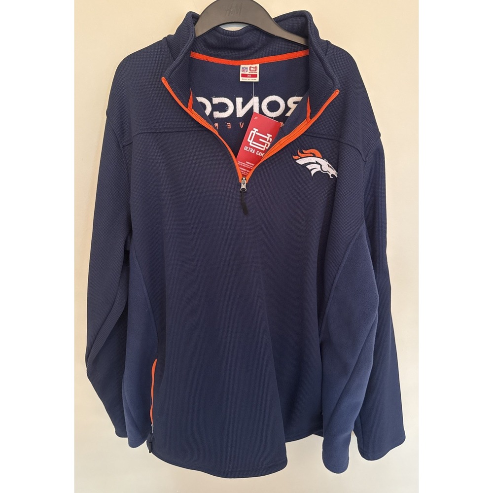 NFL Ultra Game Quarter Zip Pullover Denver Broncos Blue Men's Size 3X